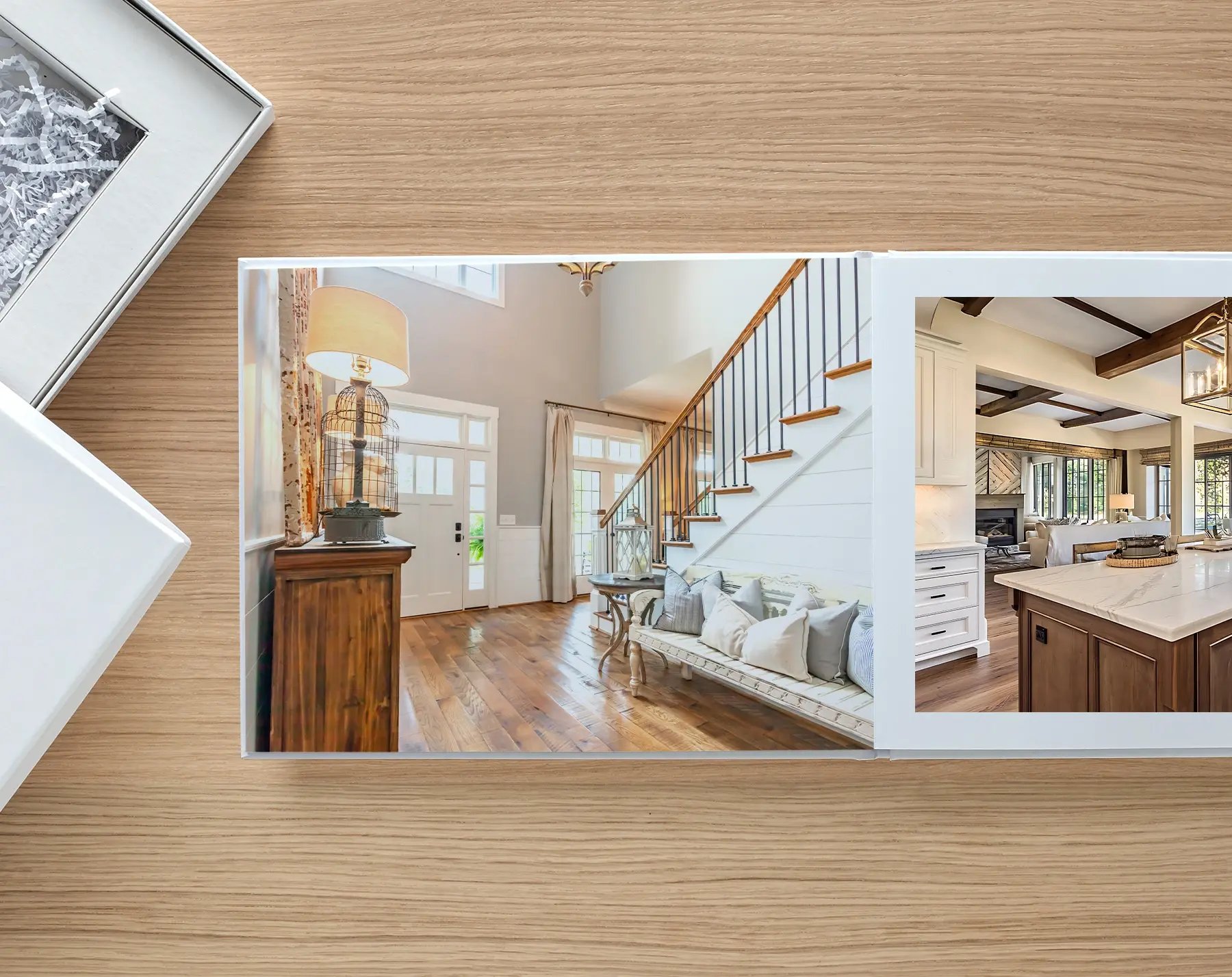 A premium layflat photo book showcasing stunning images of the home—perfect for presenting listings to prospective buyers