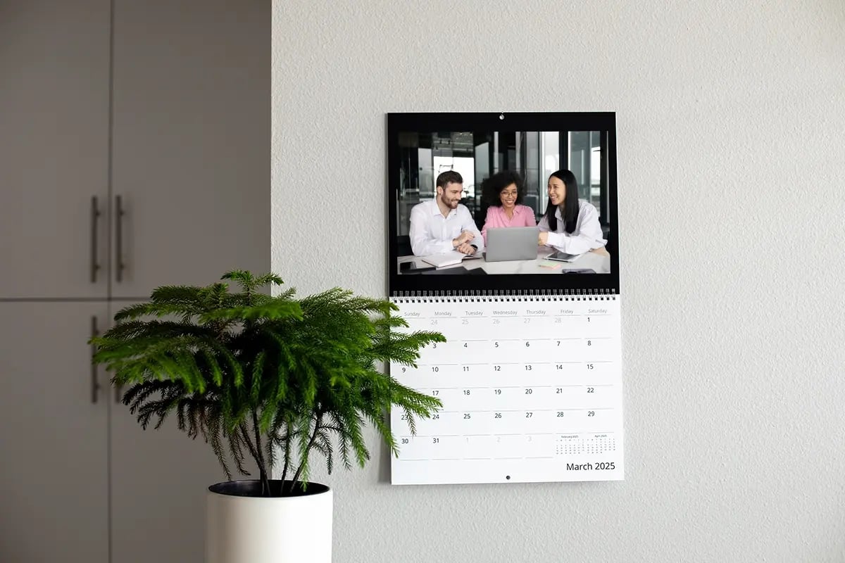 Create a personalized 12-month high quality company calendar