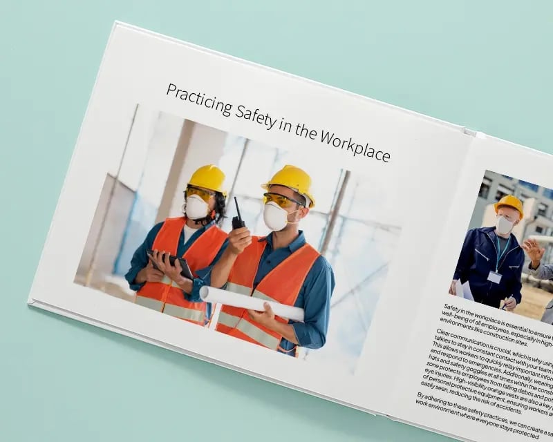 Design a training manual using a layflat photo book format for a smooth, seamless page-turning experience, enhancing both usability and readability.