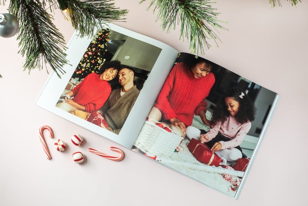 Softcover photo book with holiday decorations