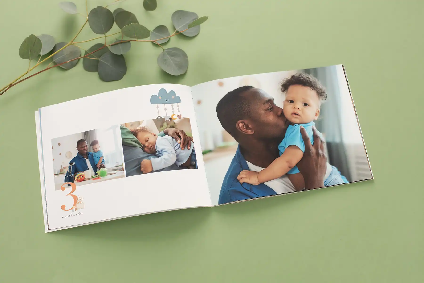 Father's Day photo book featuring a father holding his child.