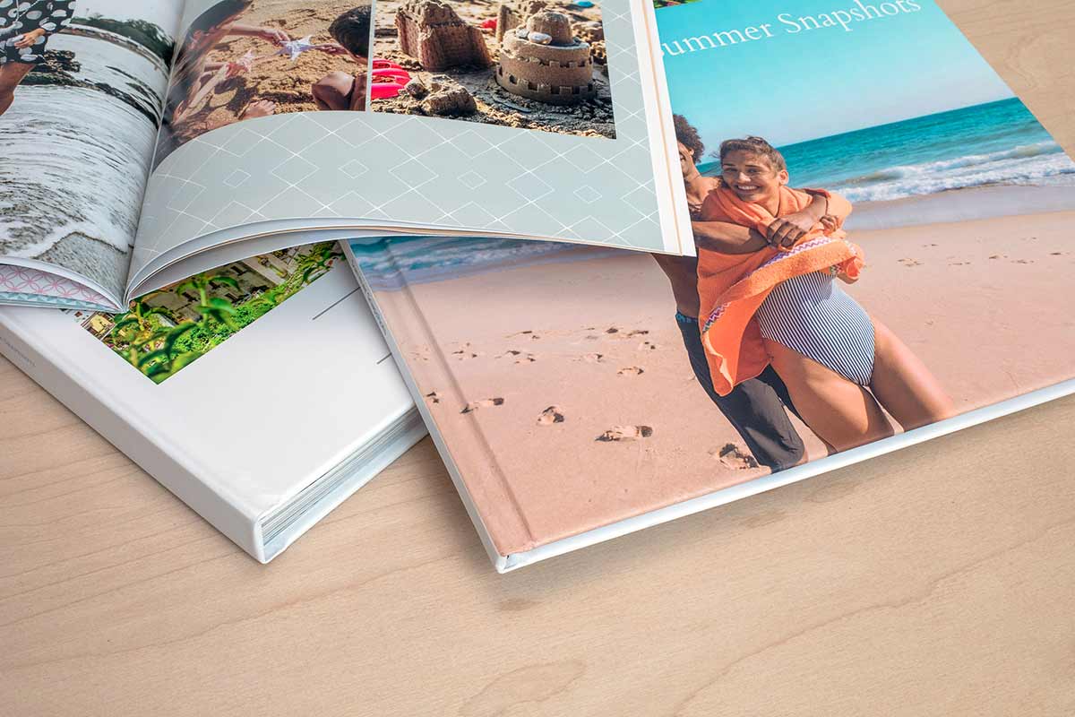 Assortment of summer-themed photo books