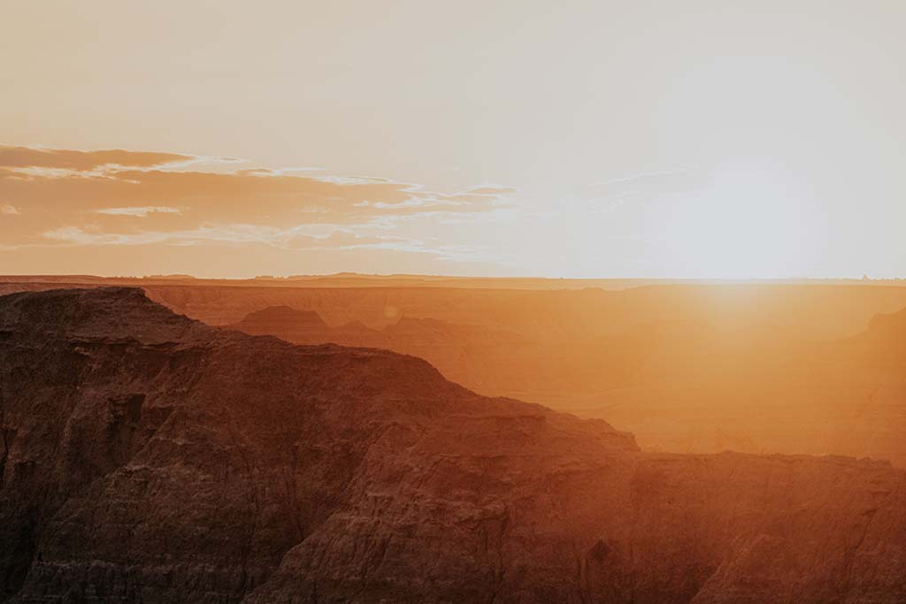 Sunset and golden hour light in the desert