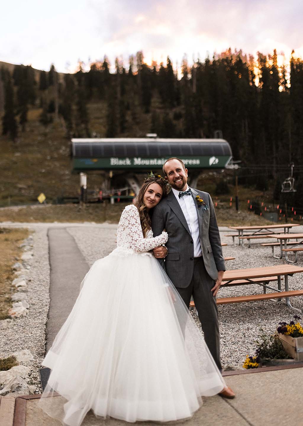 couple in wedding dress and suit